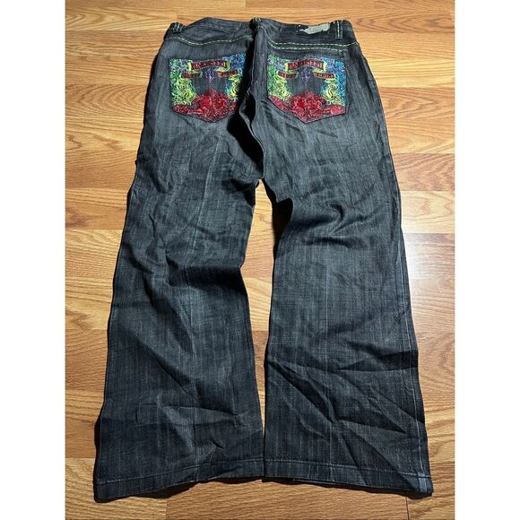 Vintage Y2K Miskeen Baggy Embroidered Wideleg Jeans - Picture 1 of 6